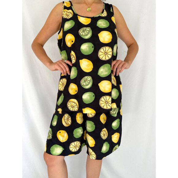 80s vintage novelty fruits print retro summer tank top shorts matching coord set - Picture 3 of 10